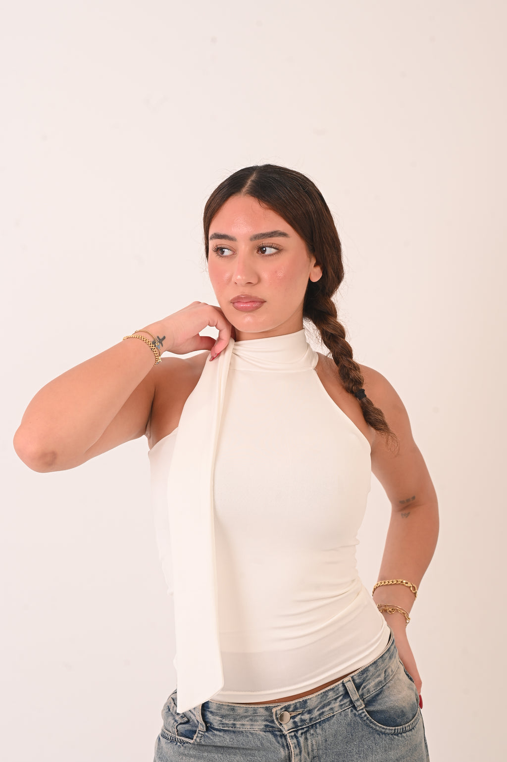 Halter Ribbon Neck -  White