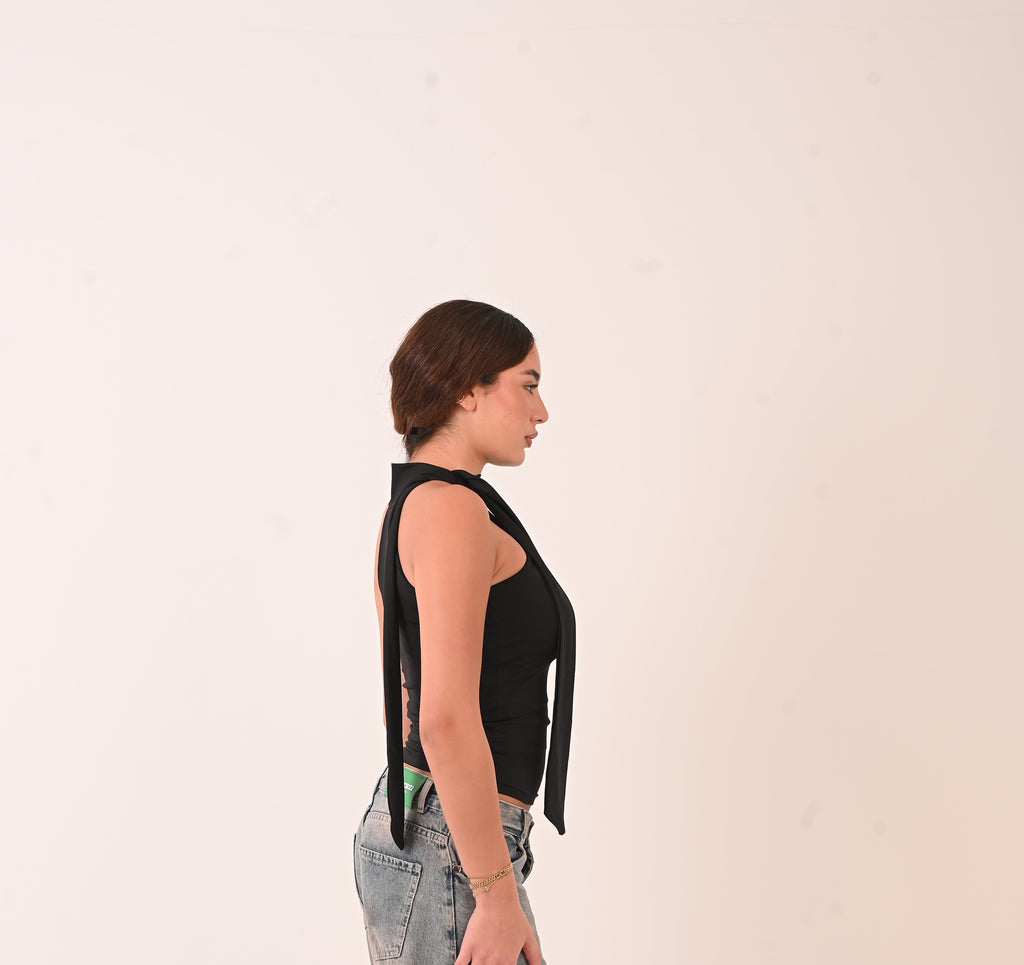Halter Ribbon Neck - Black